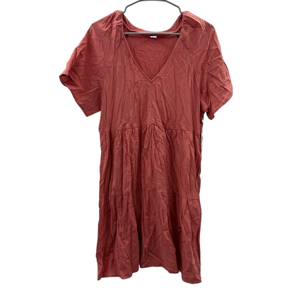 Old Navy NWT Mini Dress Women's Sz‎ Medium Amber Glow V Neck Tiered Short Sleeve